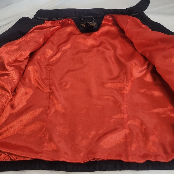 Harley Davidson Motorcycle Black/Orange Waxed Denim Zip Jacket Plus Size 1W - Picture 11 of 14